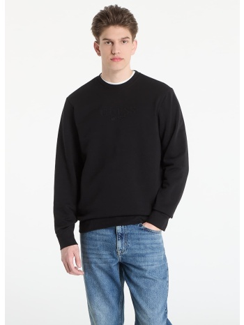 φούτερ guess jeans cn ls embossed logo sweatshirt jet black