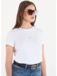 t-shirt guess jeans ss cn mini strass triangle tee pure white l