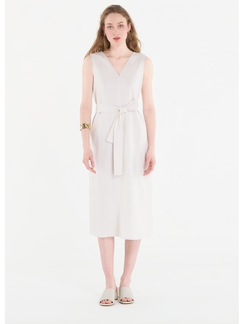 φόρεμα calvin klein linen v neck sleeveless dress white