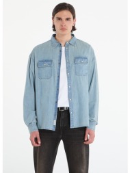 πουκάμισο allsaints gribbs ls shirt faded indigo m