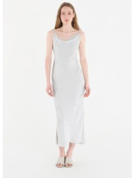 φόρεμα calvin klein viscose jacquard maxi slip dress green m