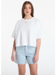 t-shirt calvin klein jeans ss cropped boxy satin floral tee bright white m