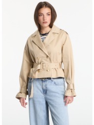 μπουφάν guess jeans fatou crop trench jacket safari tan s