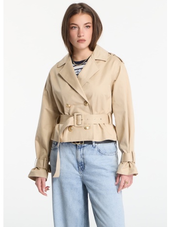 μπουφάν guess jeans fatou crop trench jacket safari tan s σε προσφορά