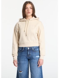 φούτερ guess jeans ls hooded leaves crop sweatshirt pearl oyster s