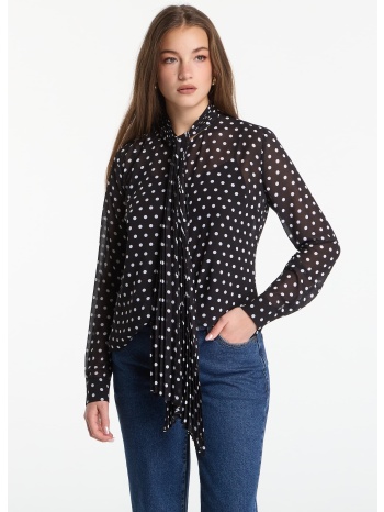 πουκάμισο michael kors dot pleat bow blouse black/ white xs