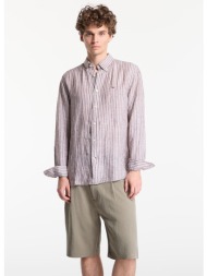 πουκάμισο tommy hilfiger linen bengal stripe rf shirt safari canvas/ white xl
