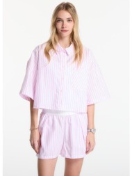 πουκάμισο nike sportswear chill poplin women`s oversized short-sleeve top lt magenta/ pink foam/ sum