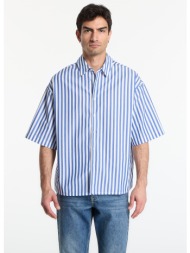 πουκάμισο urban classics striped short sleeve summer shirt white/ blue xl