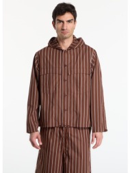 πουκάμισο études studio hooded shirt striped dark brown 50