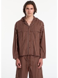 πουκάμισο études studio hooded shirt striped dark brown 50