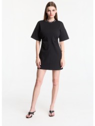 φόρεμα calvin klein jeans ss logo rib interlock t-shirt dress black s