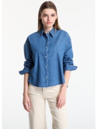 πουκάμισο tommy hilfiger light denim boxy shirt ls mid blue wash l
