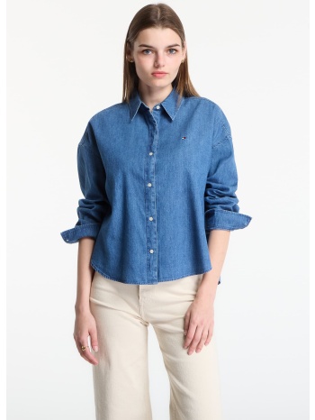πουκάμισο tommy hilfiger light denim boxy shirt ls mid blue