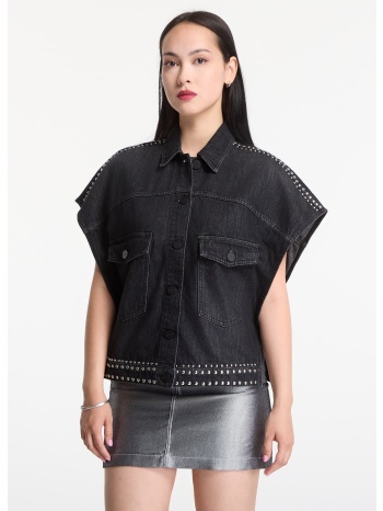 πουκάμισο allsaints alba stud ss shirt shadow black 10