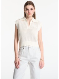 γιλέκο calvin klein jeans crochet cropped vest tofu s