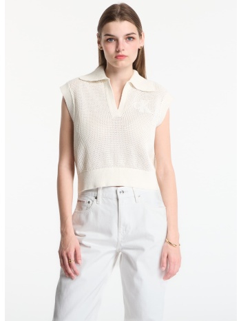 γιλέκο calvin klein jeans crochet cropped vest tofu s σε προσφορά