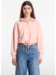 φούτερ calvin klein jeans ls monologo terry cropped tie hoodie peachy day s