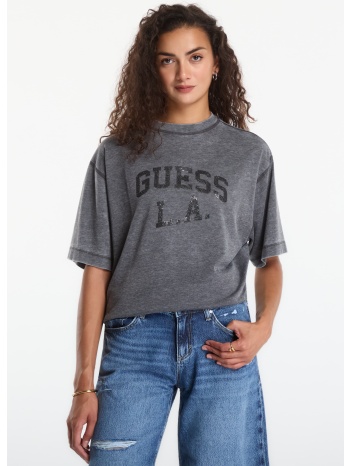 t-shirt guess jeans ss cn burnout oversize tee jet black
