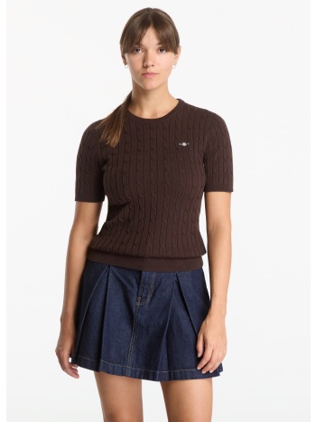 πουλόβερ gant stretch cotton cable ss c-neck dark brown xs σε προσφορά