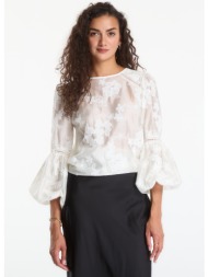 t-shirt guess ls brigitte embro top cream white l