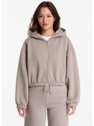 φούτερ urban classics fluffy cropped zip hoodie deep taupe l