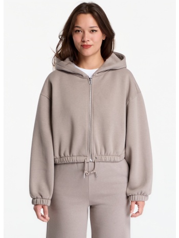 φούτερ urban classics fluffy cropped zip hoodie deep taupe l
