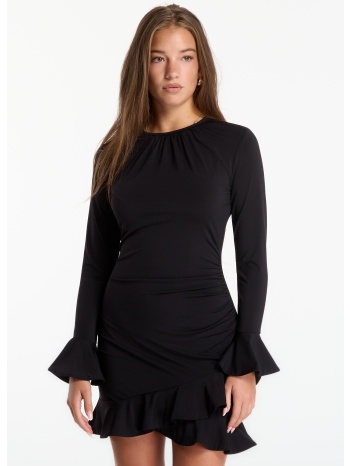 φόρεμα michael kors ruched ruffle hem dress black l