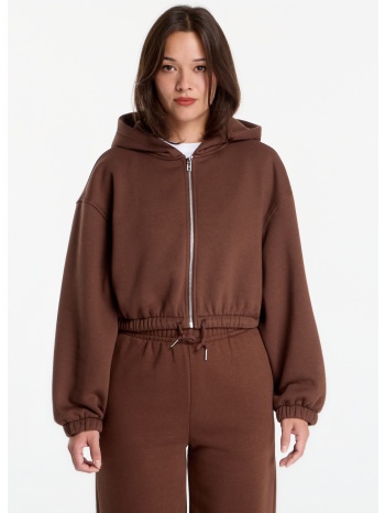 φούτερ urban classics fluffy cropped zip hoodie chocolate σε προσφορά
