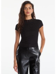 t-shirt guess ss sheer yoke cn perilla ribbed tee jet black/ multi s