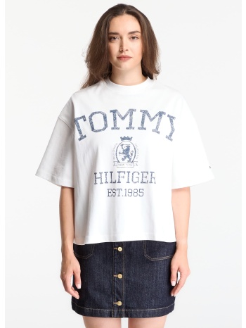 t-shirt tommy hilfiger varsity crest rlx ss t-shirt ecru m σε προσφορά