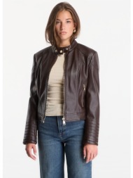 μπουφάν guess marlene caribou pu moto jacket chocco brown m