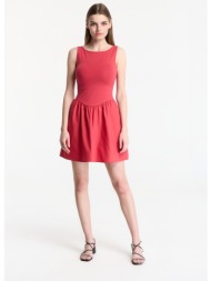 φόρεμα gap sl high neck mixed media mini dress red l