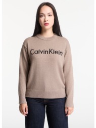πουλόβερ calvin klein jeans contrast logo ls sweater shiitake melange m