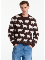 πουλόβερ gant wool blend jacquard c-neck black mud l