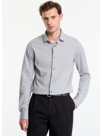 πουκάμισο gant slim two-tone jersey pique shirt whale grey l