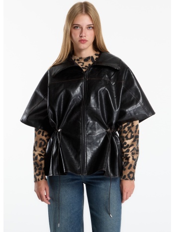 μπουφάν desigual poncho leather effect jacket black