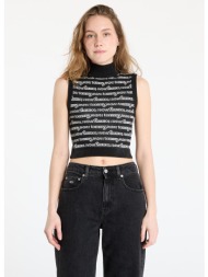 πουλόβερ tommy jeans crop script vest black xs