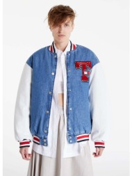 μπουφάν tommy jeans denim letterman jacket blue m