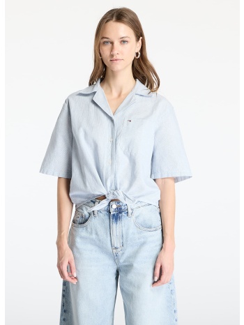 πουκάμισο tommy jeans crop linen shortsleeve shirt blue xs σε προσφορά