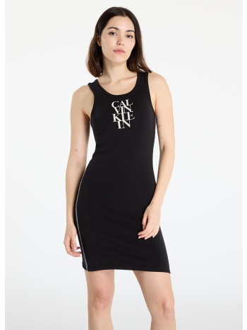 calvin klein jeans sl cotton 1x1 rib dress black xs σε προσφορά