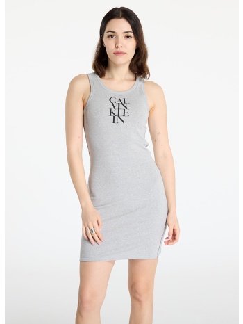 calvin klein jeans sl cotton 1x1 rib dress gray xs σε προσφορά