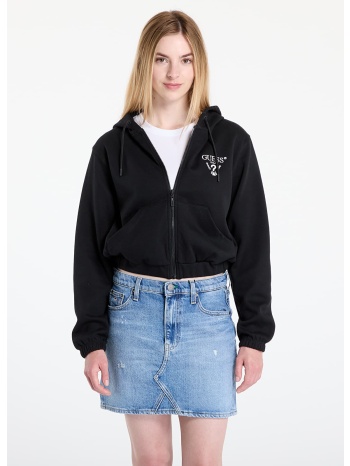 φούτερ guess roberta full zip crop sweatshirt black xs σε προσφορά