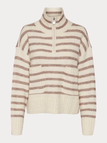 πλεκτο vero moda vmcarry ls highneck zip pullover ga birch σε προσφορά