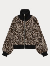 ζακετα vero moda aria ls highneck zipper bomber black leo print vero moda