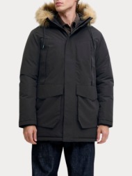 μπουφαν jack & jones jjcamp faux fur parka black jack&jones