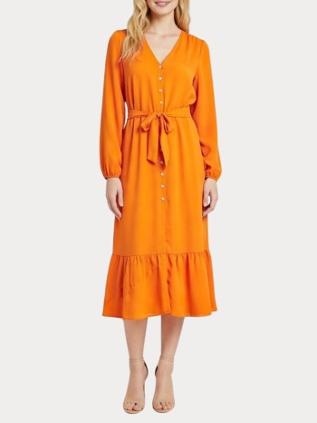 φορεμα only naya poly l/s amy long dress orange only σε προσφορά