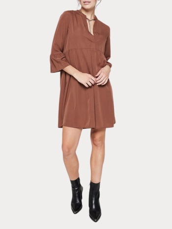 φορεμα vero moda vmelina 3/4 v-neck dress brown vero moda σε προσφορά