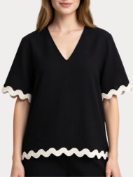 μπλουζα vero moda vmjenna s/s v-neck top wvn btq black vero moda
