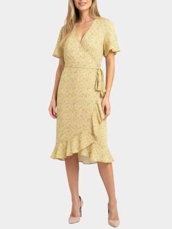 dress vero moda vmhenna 2/4 wrap frill dress exp ga yellow σε προσφορά